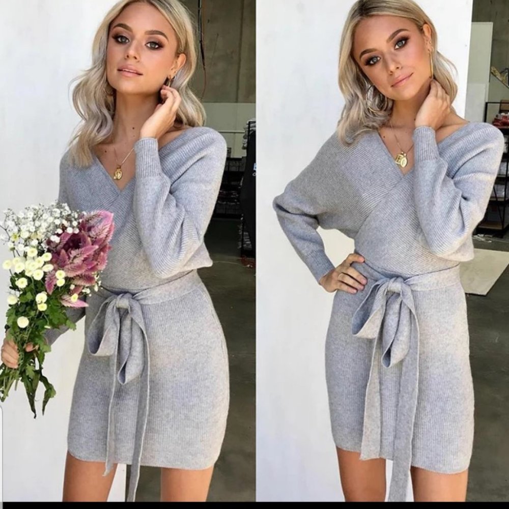 LAWS OF ATTRACTION KIMONO SWEATER DRESS - HEATHER - Picture 2 of 8